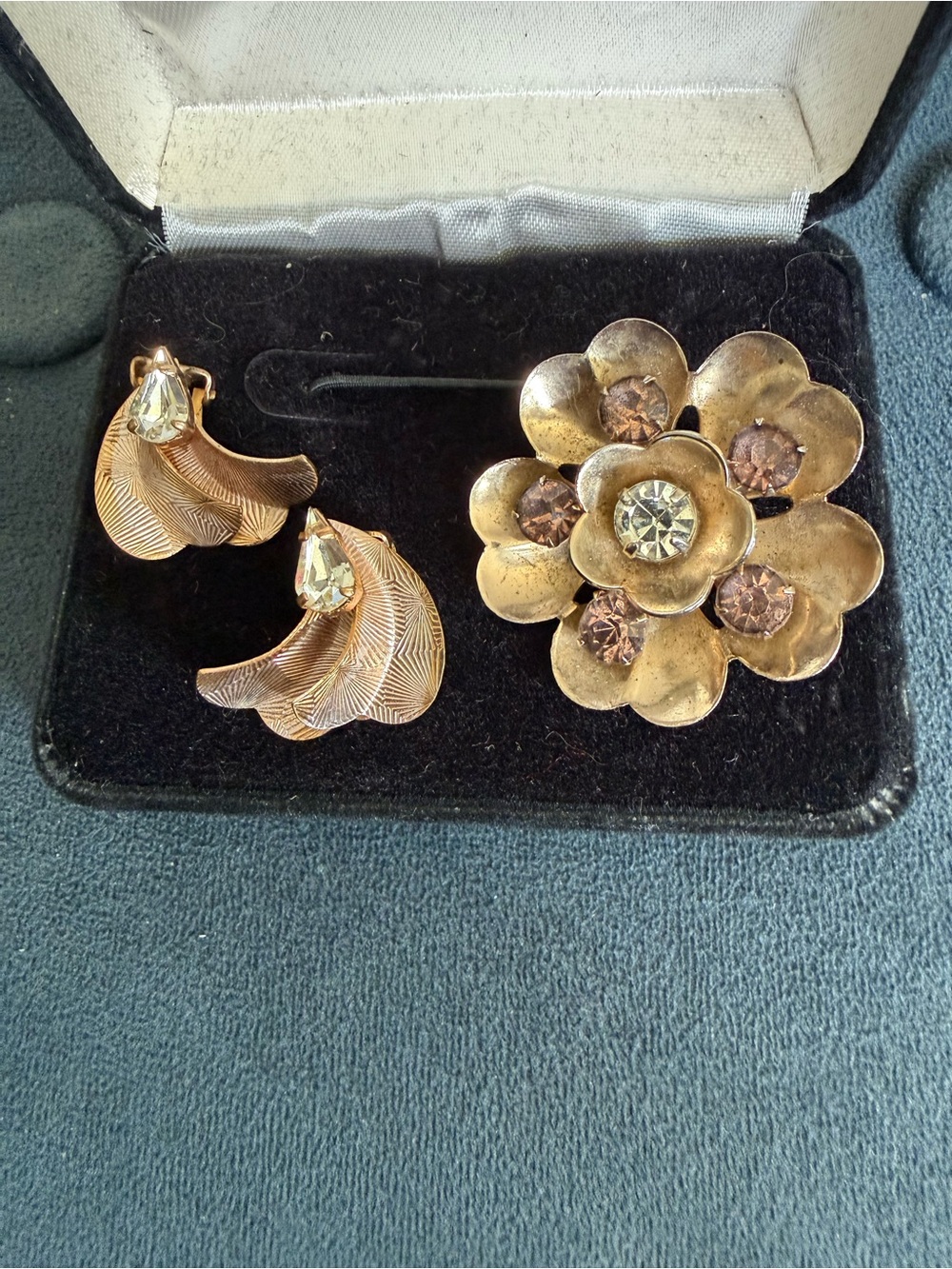 Coro Gold-Tone Floral Brooch with Matching Clip-On Earrings